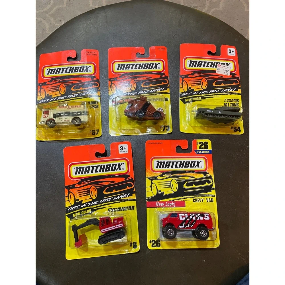 Vintage Matchbox Lot of 5 NIP Abrams Tank Chevy Van Excavator Rothwheeler 90s